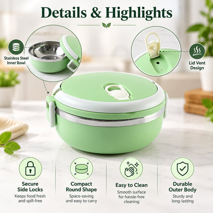 Wukusy single layer stainless steel inner lunch box with carry handle, 700ml capacity, featuring a sleek design and secure lid.