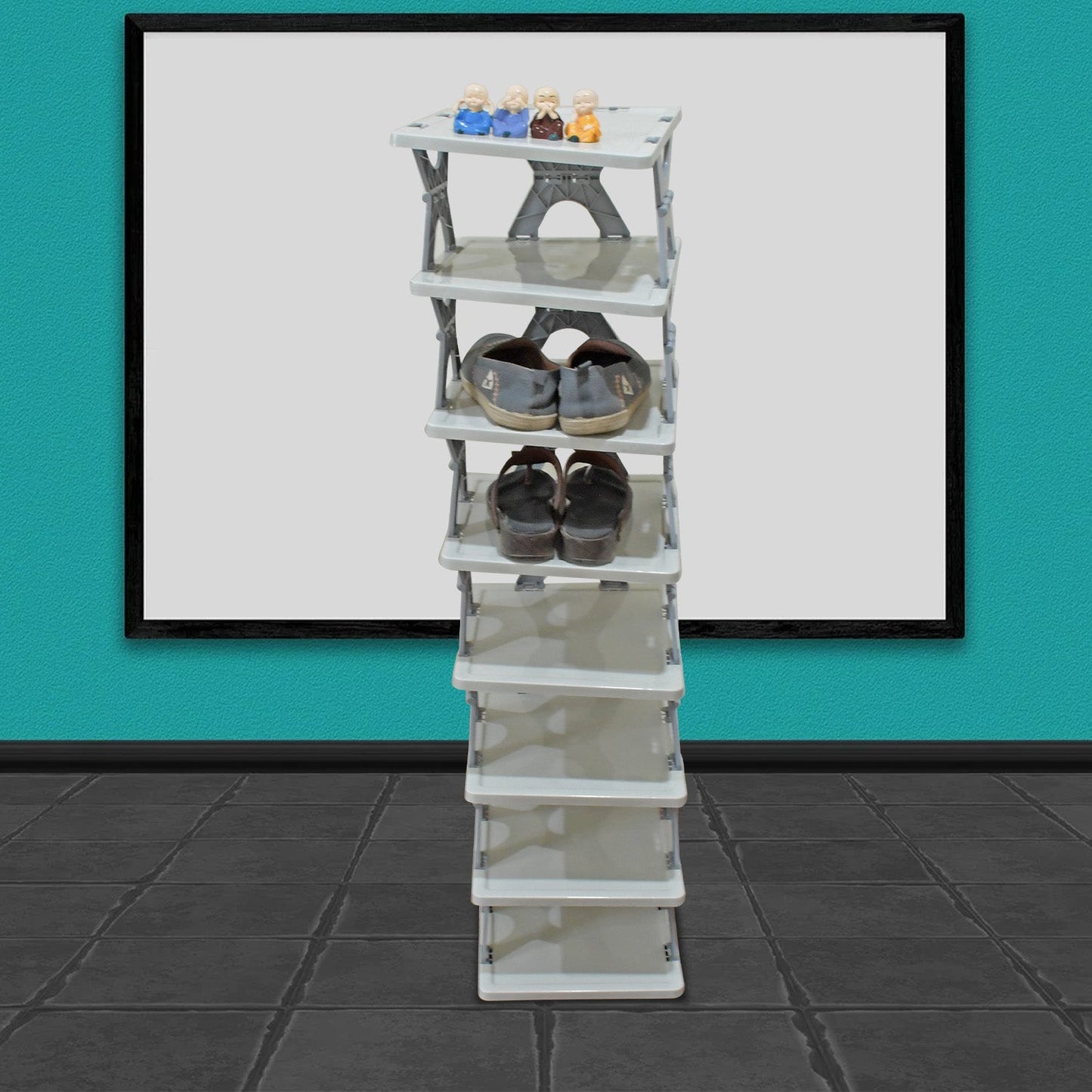 Wukusy foldable plastic shoe rack with 4, 6, or 8 layers, free-standing home shoe storage organizer, collapsible and heavy-duty