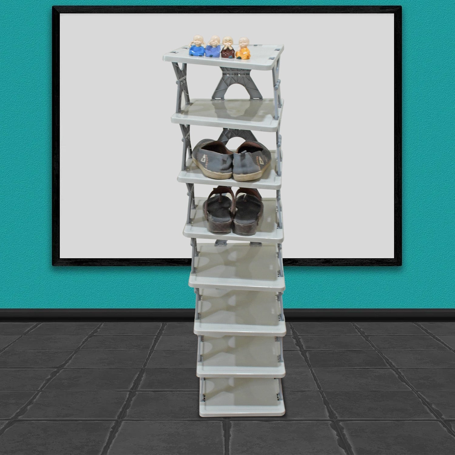Wukusy foldable plastic shoe rack with 4, 6, or 8 layers, free-standing home shoe storage organizer, collapsible and heavy-duty