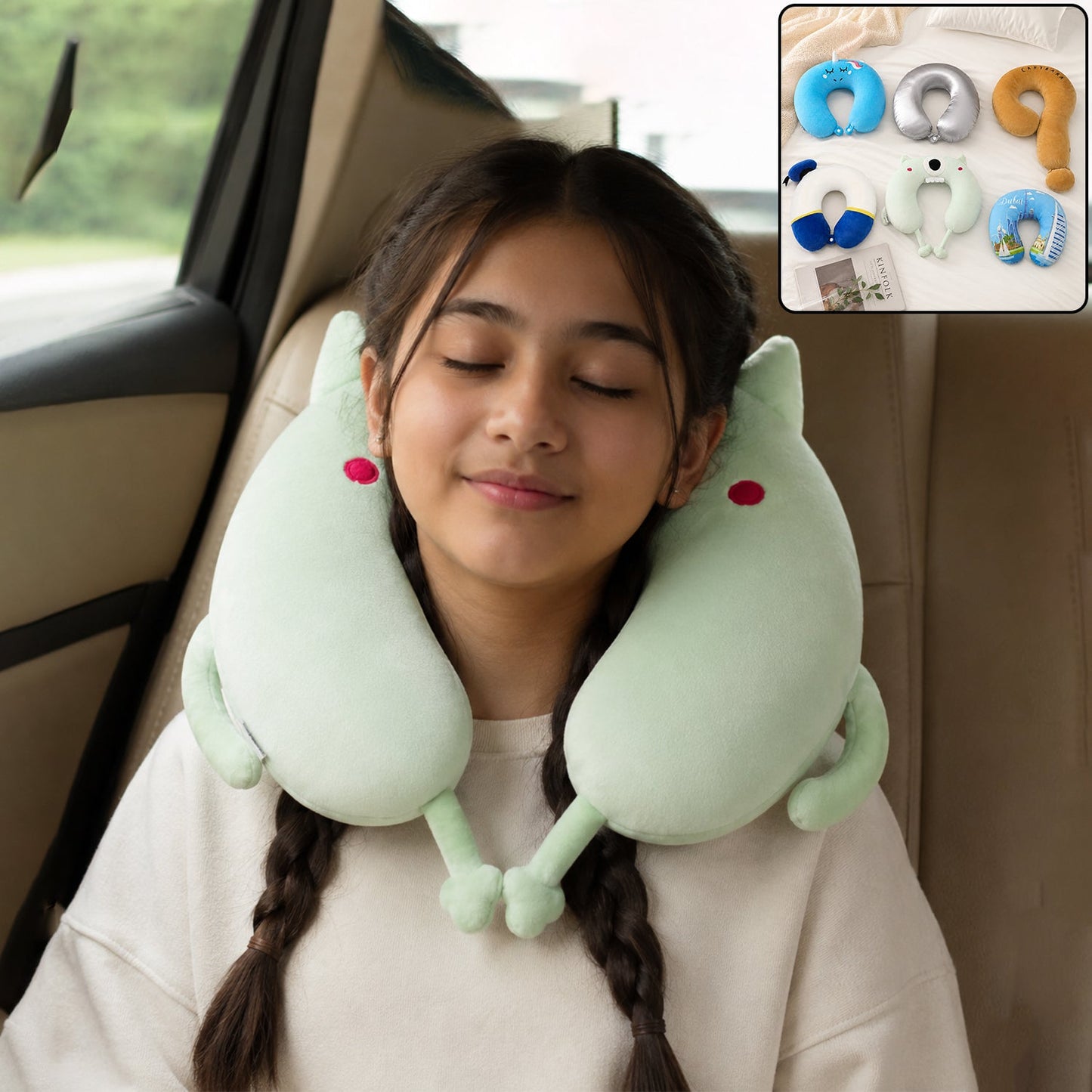 Mix Design Travel Neck Pillow U Shape Soft Head Support Cushion (1 Pc)