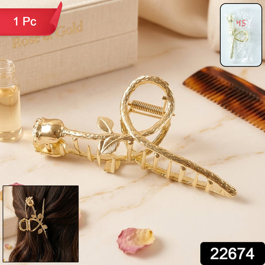 Elegant Gold Rose Design Hair Claw Clip (1 Pc)
