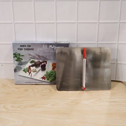 Stainless steel Wukusy multipurpose chopping board, hygienic and durable for kitchen food preparation.