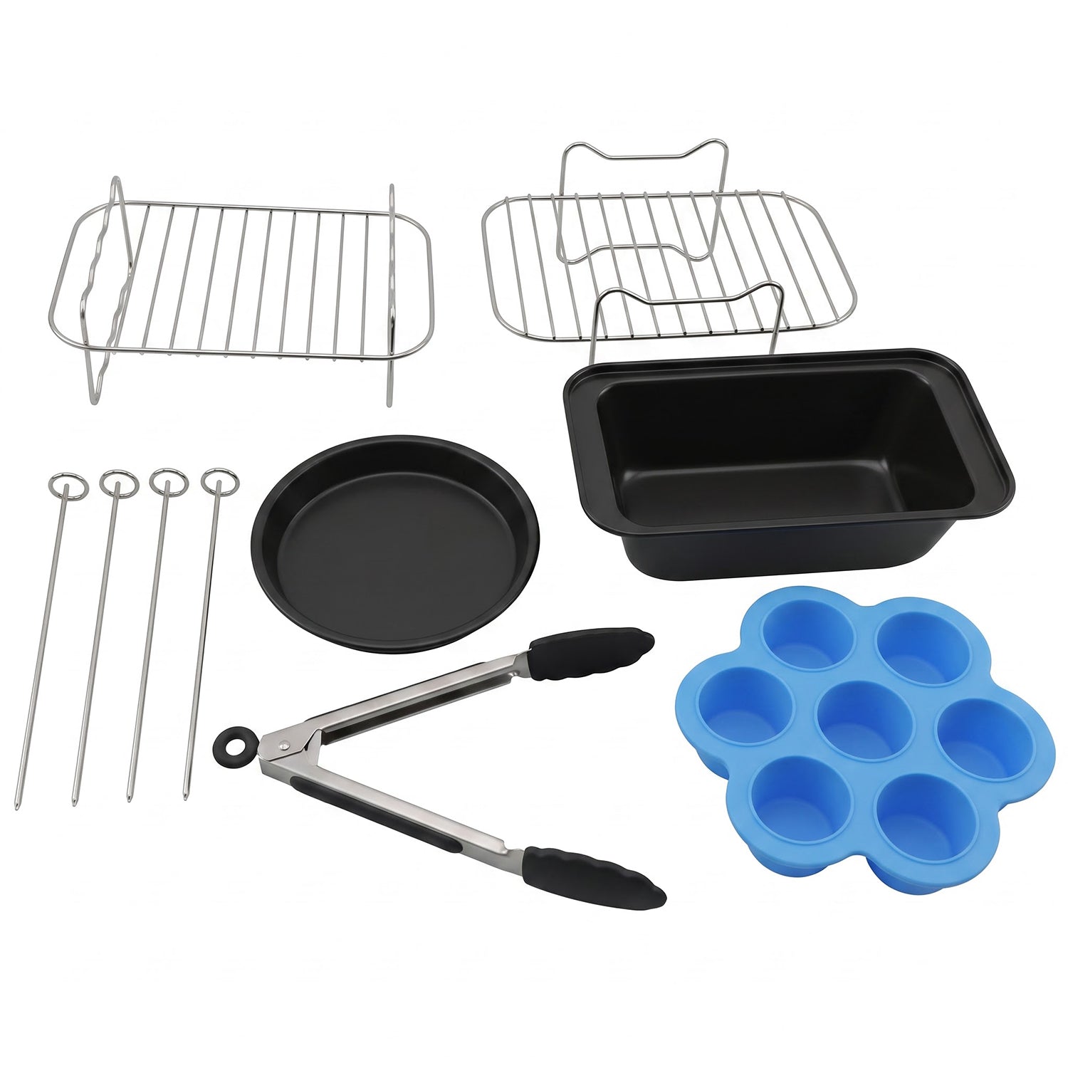 Complete Air Fryer Accessories Combo With Racks Pans Tongs And Skewers (1 Set)