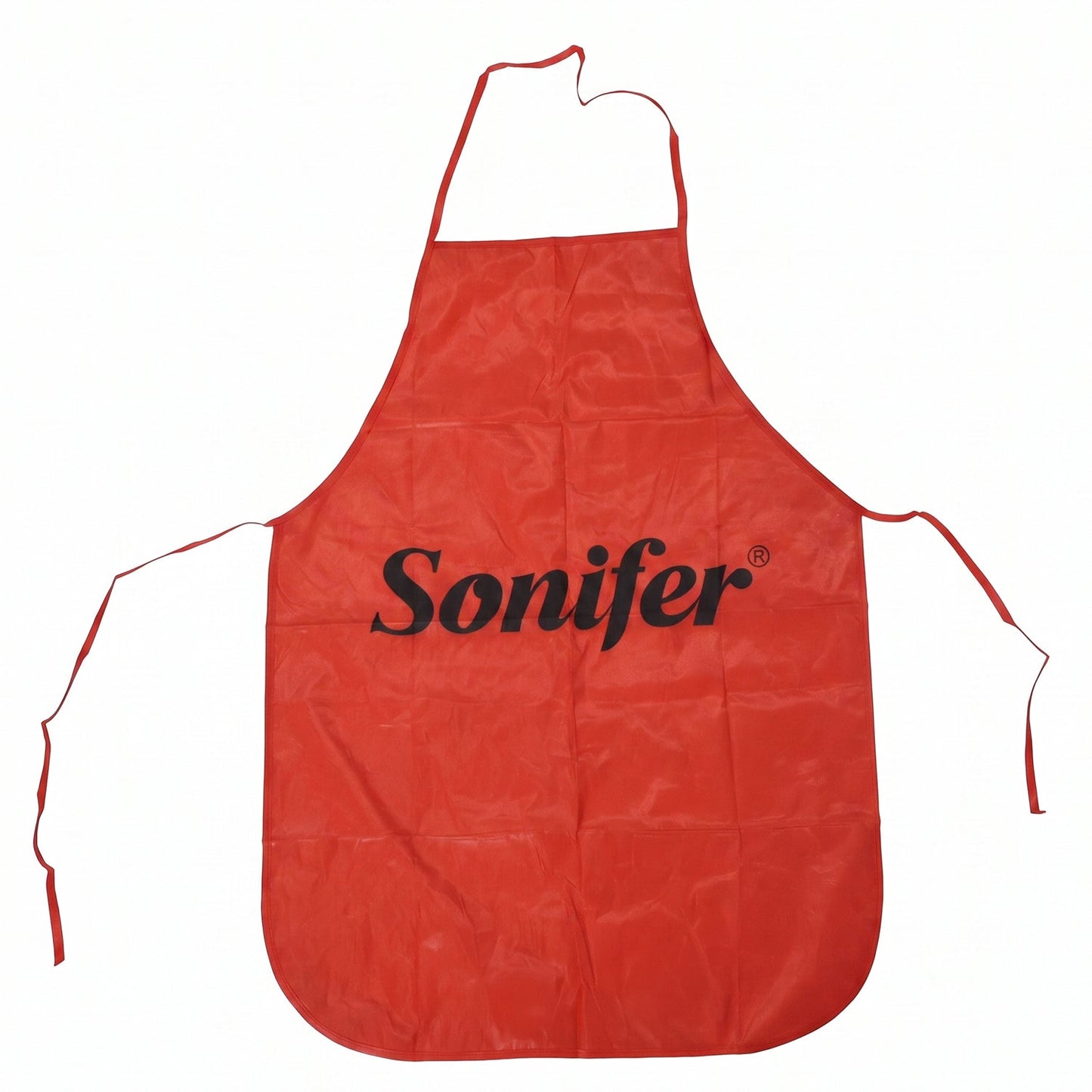 Wukusy reusable cooking apron with front pocket and adjustable neck strap, shown with a person wearing it in the kitchen.