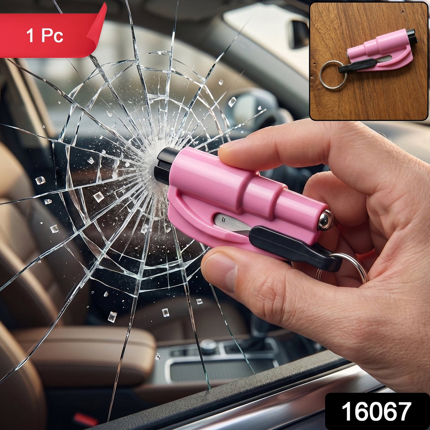 Wukusy keychain car window glass breaker and seat belt cutter tool attached to a keyring for emergency use.