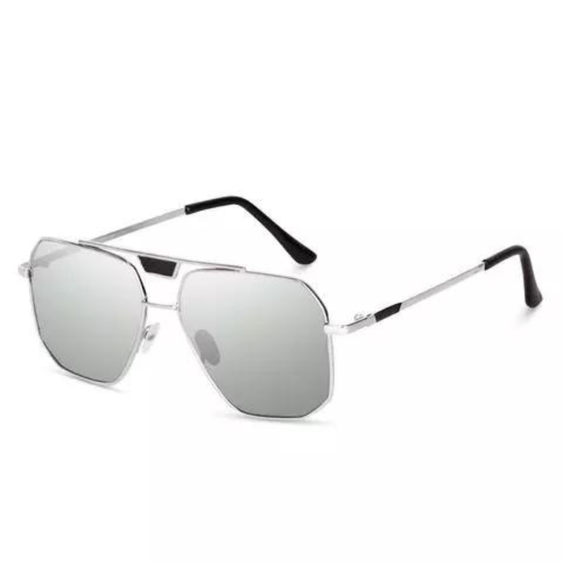 Silver sunglasses inspired by latest trends, stylish design, and sleek frame, from Drpshippr.