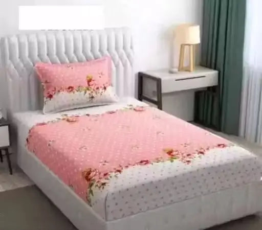 Single Cotton Bedsheet with 1 Pillow Cover – Floral Print, 240 Thread Count, Summer Use