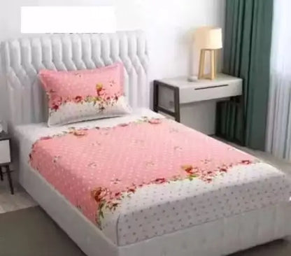 Single Cotton Bedsheet with 1 Pillow Cover – Floral Print, 240 Thread Count, Summer Use