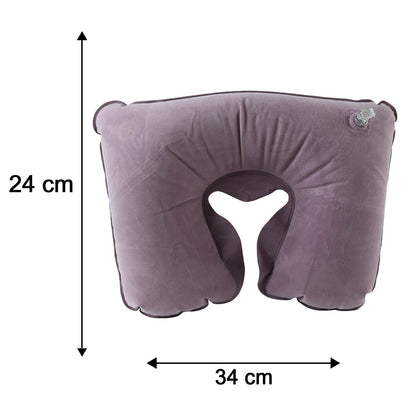 Inflatable U Shape Velvet Travel Neck Pillow For Flight Rest (1 Pc)