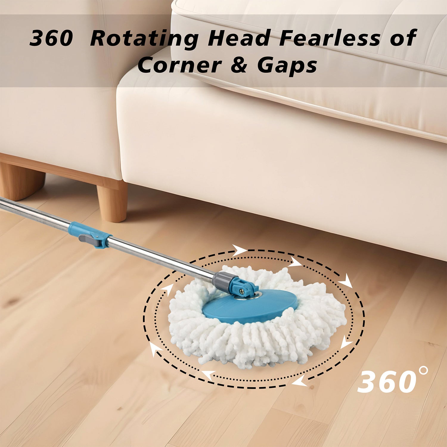 Wukusy 360-degree spin mop bucket set with adjustable stainless steel handle, including mop and bucket for easy cleaning.