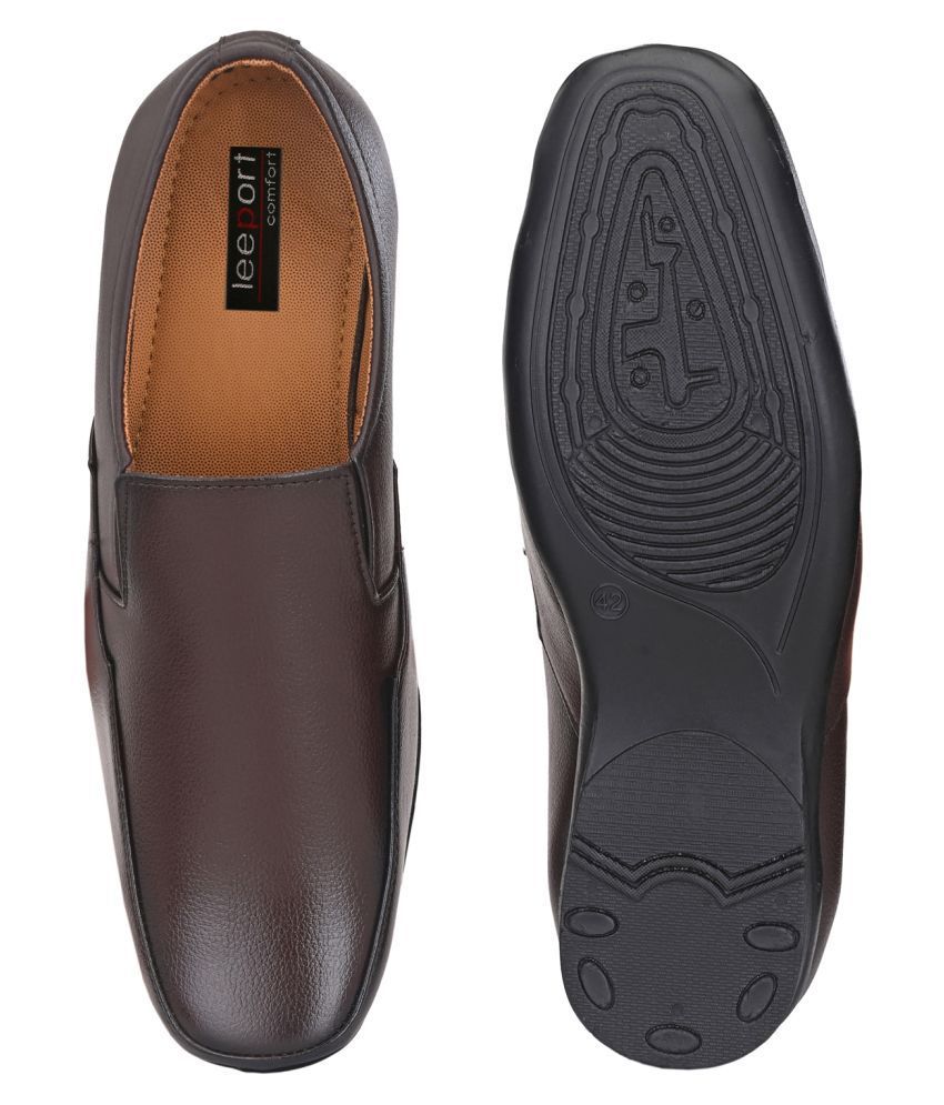 Leeport Slip On Artificial Leather Brown Formal Shoes