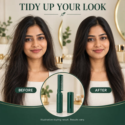 Wukusy cordless hair straightener brush with cap, portable electric hair styling tool, showcasing sleek design and ceramic bristles