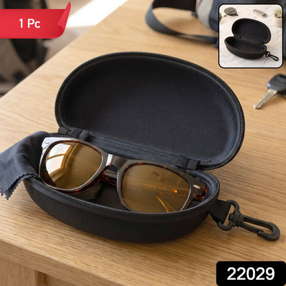 Zipper Hard Shell Sunglasses Case With Clip For Secure Travel Protection (1 Pc)