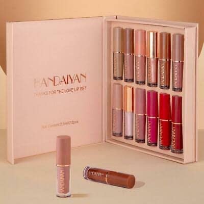 Set of 12 Drpshippr liquid matte lipsticks in various shades, displayed in a sleek beauty and personal care packaging.