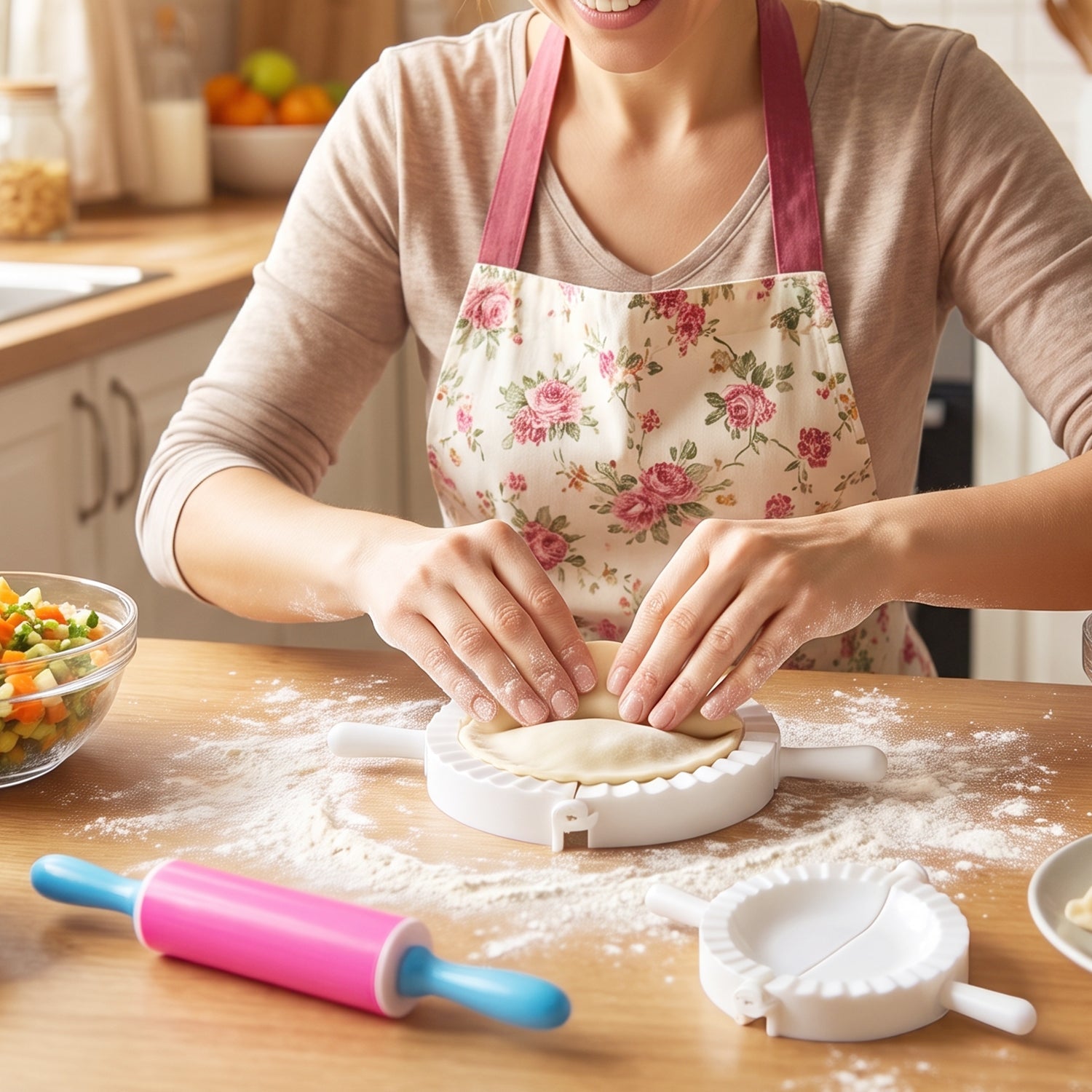 Dumpling Maker Mould Set With Mini Rolling Pin For Momo And Gujiya (1 Set)