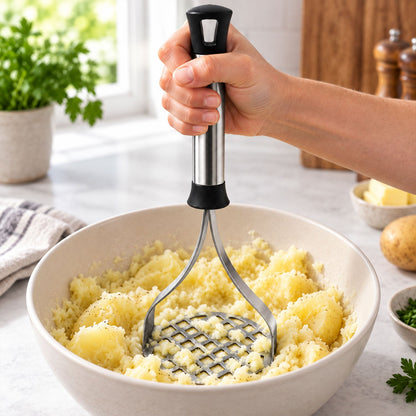 Wukusy stainless steel potato masher and pav bhaji masher with ergonomic grip handle