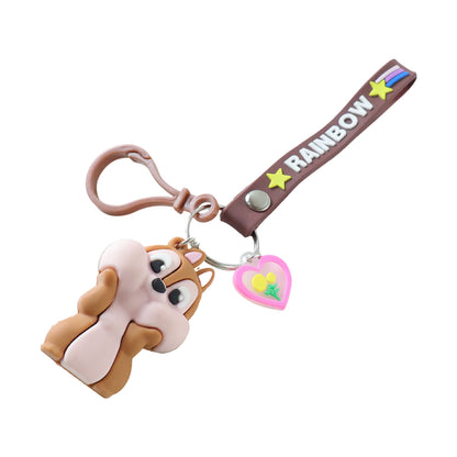 Cute cartoon animal silicone keychain with rainbow strap by Wukusy, featuring a colorful, playful animal design on a keychain.