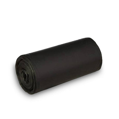 Medium black Wukusy garbage bag, 24x32 inches, suitable for home waste disposal, shown in a neat roll.