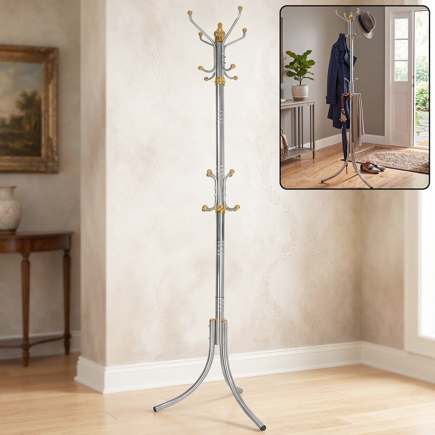 Metal Floor Standing Coat Rack Clothes Hanger Stand With Multi Hooks (1 Pc)