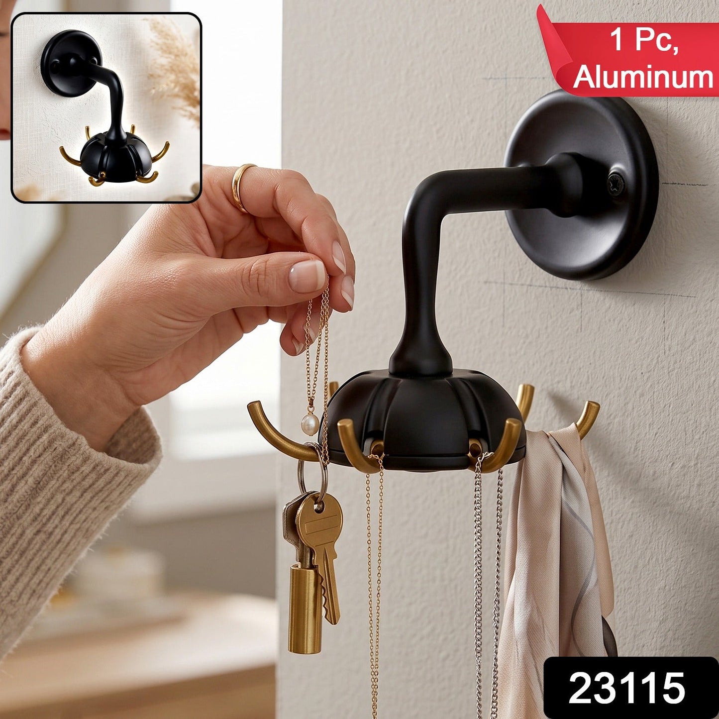 Heavy Duty Wall Mounted Multi Hook For Keys Bags Clothes Jewellery (1 Pc)