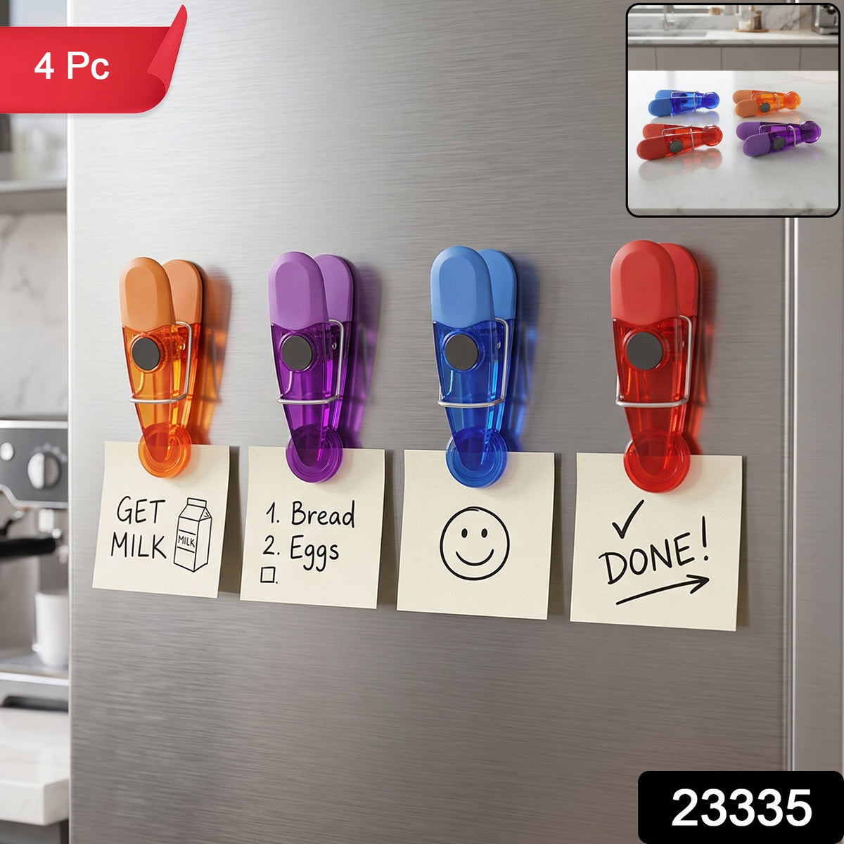 Colourful Plastic Magnetic Clips For Fridge Notes Photos And Papers (4 Pc Set)