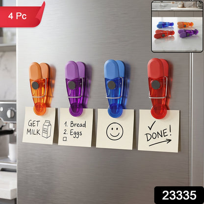 Colourful Plastic Magnetic Clips For Fridge Notes Photos And Papers (4 Pc Set)