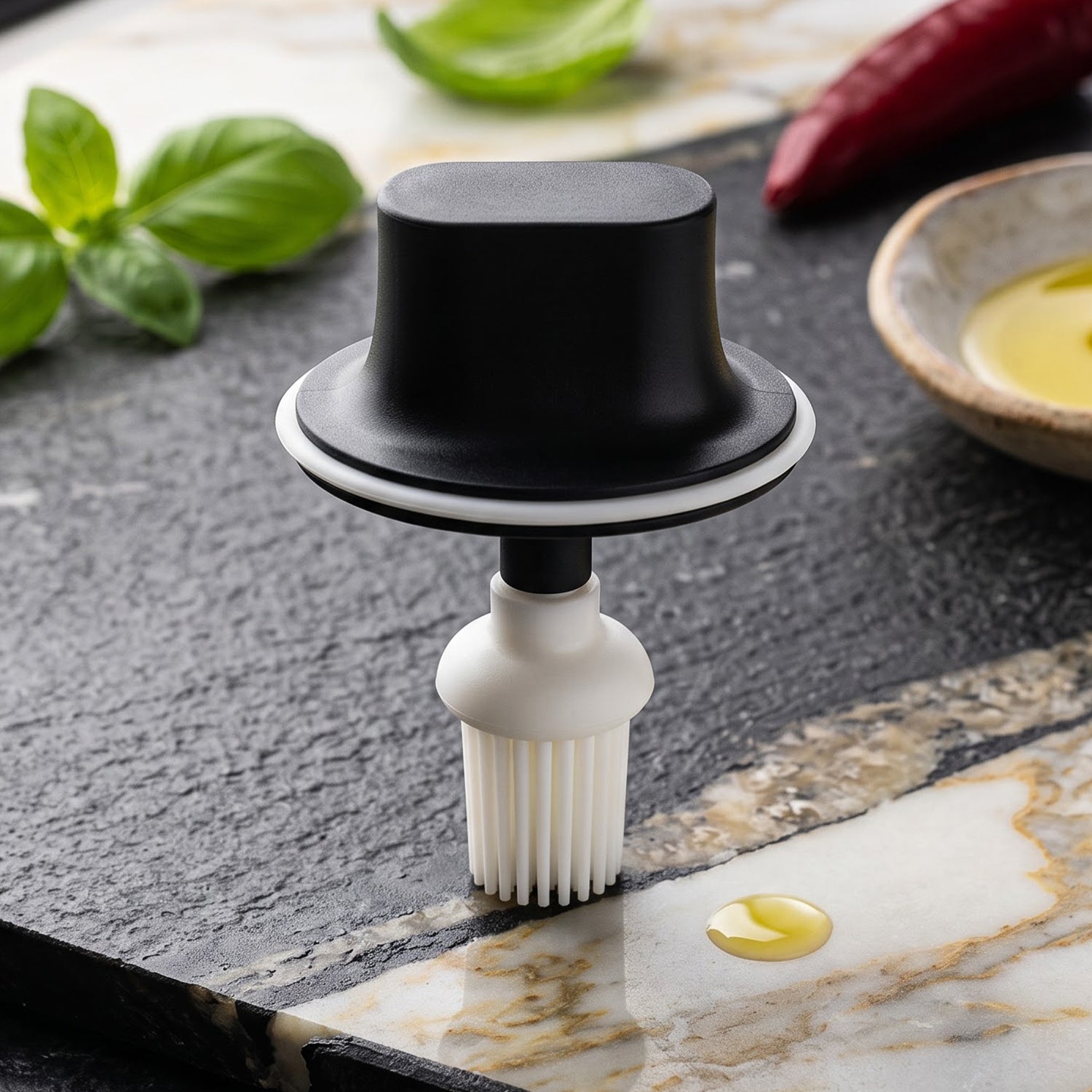 Round Glass Jar Oil Dispenser With Brush 280 Ml For Cooking And Kitchen Use (1 Pc)