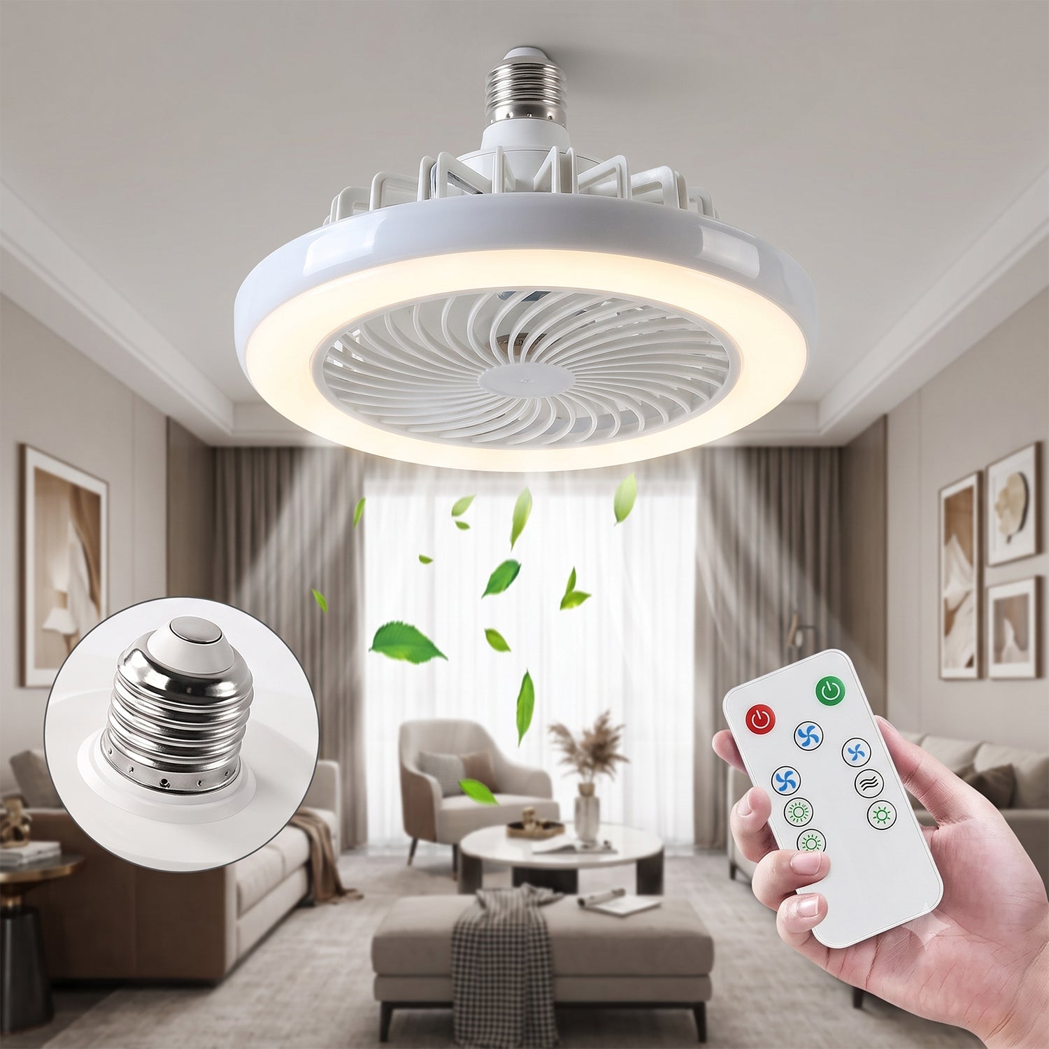 Remote Control Ceiling Fan With Light E27 Socket Led Lamp Fan For Home (1 Set)