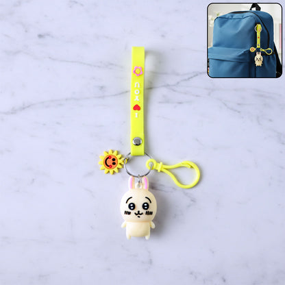 Cute Cartoon Bunny Silicone Keychain With Decorative Strap (1 Pc)