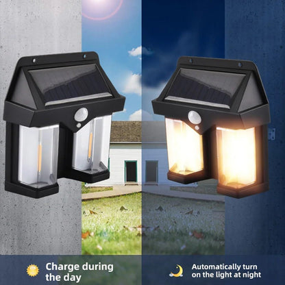 Wukusy outdoor solar wall lamp, waterproof garden villa night light with double luminous heads, ideal for outdoor home decor.