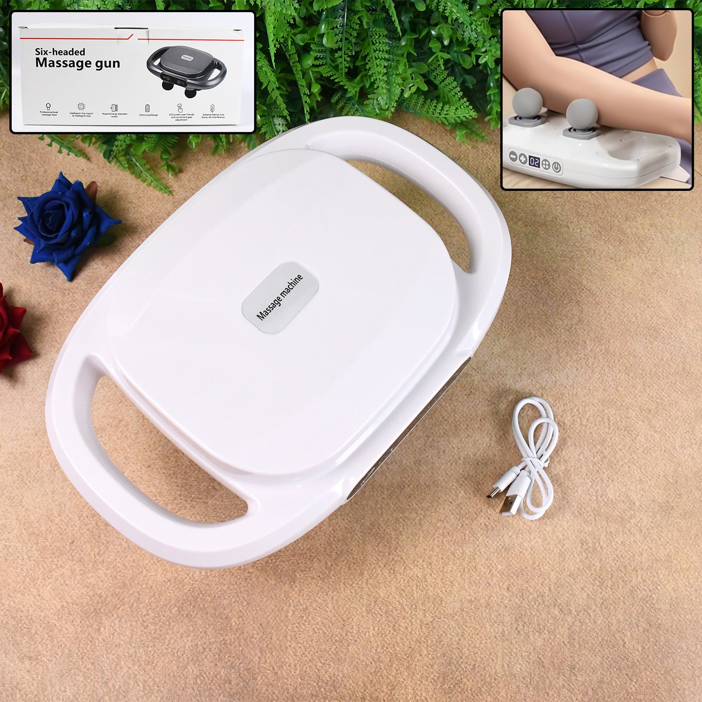 Wukusy 4-head massage gun machine for pain relief, showing multiple massage heads and ergonomic design for targeted muscle therapy.