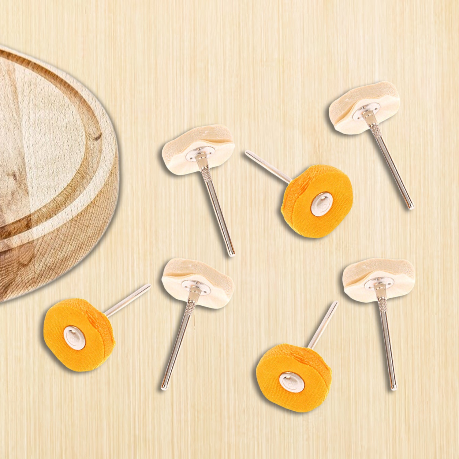 Set of 7 Wukusy polishing buffing pads for rotary drills, including polishing, buffing, and cleaning brushes for hardware use.