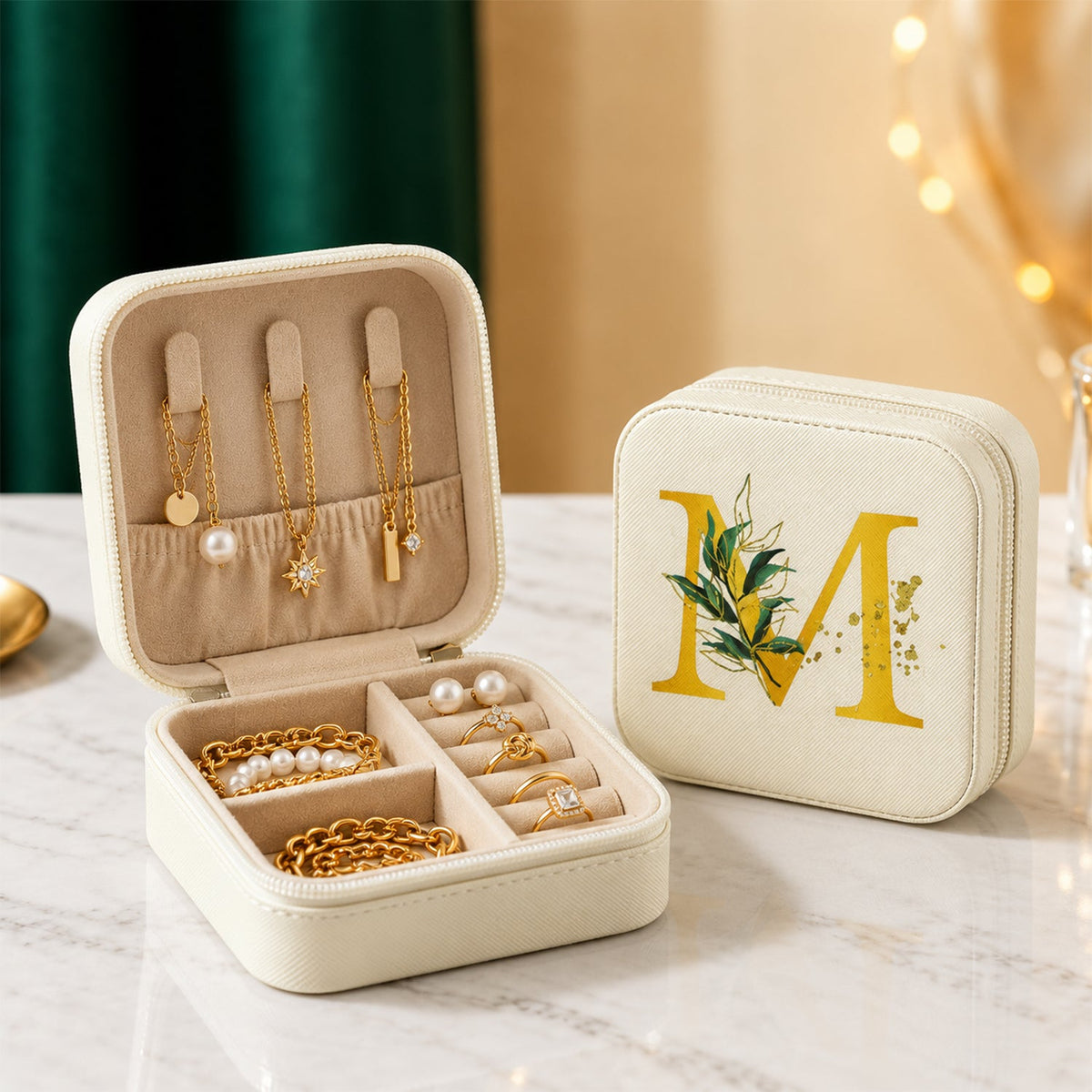 Mini Travel Jewellery Organizer Box With Ring Slots And Zip Closure (1 Pc)