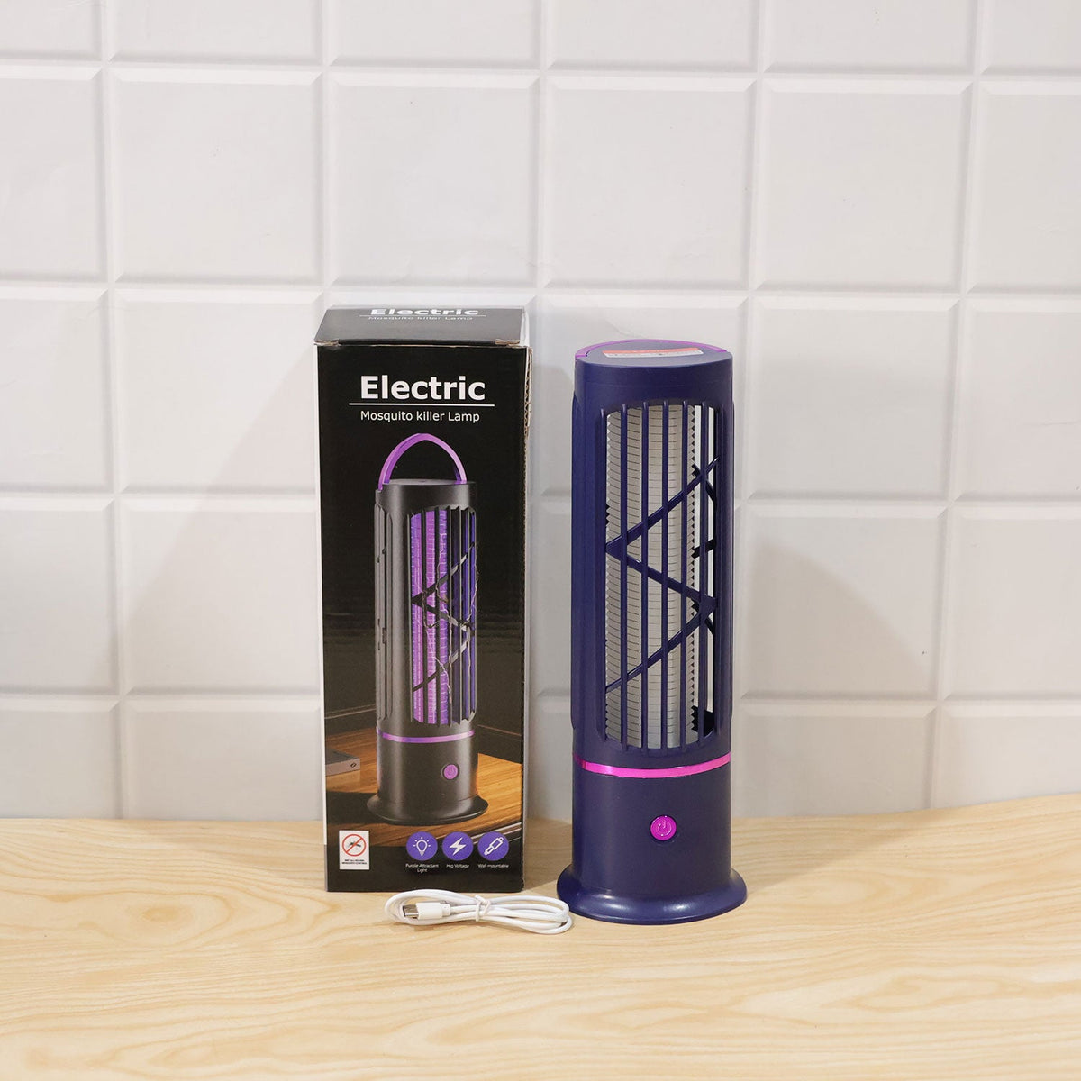 Wukusy USB-C electric mosquito killer lamp with carry handle and cleaning brush, compact device for insect control.