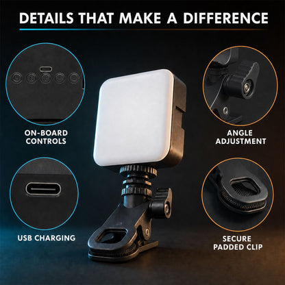 Portable Rechargeable Rgb Camera Led Light With Clip Mount For Content Creation