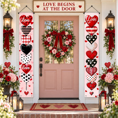 Wukusy love heart printed door hanging backdrop curtains, 2-piece set, 180x30 cm, decorative fabric for door or room decor