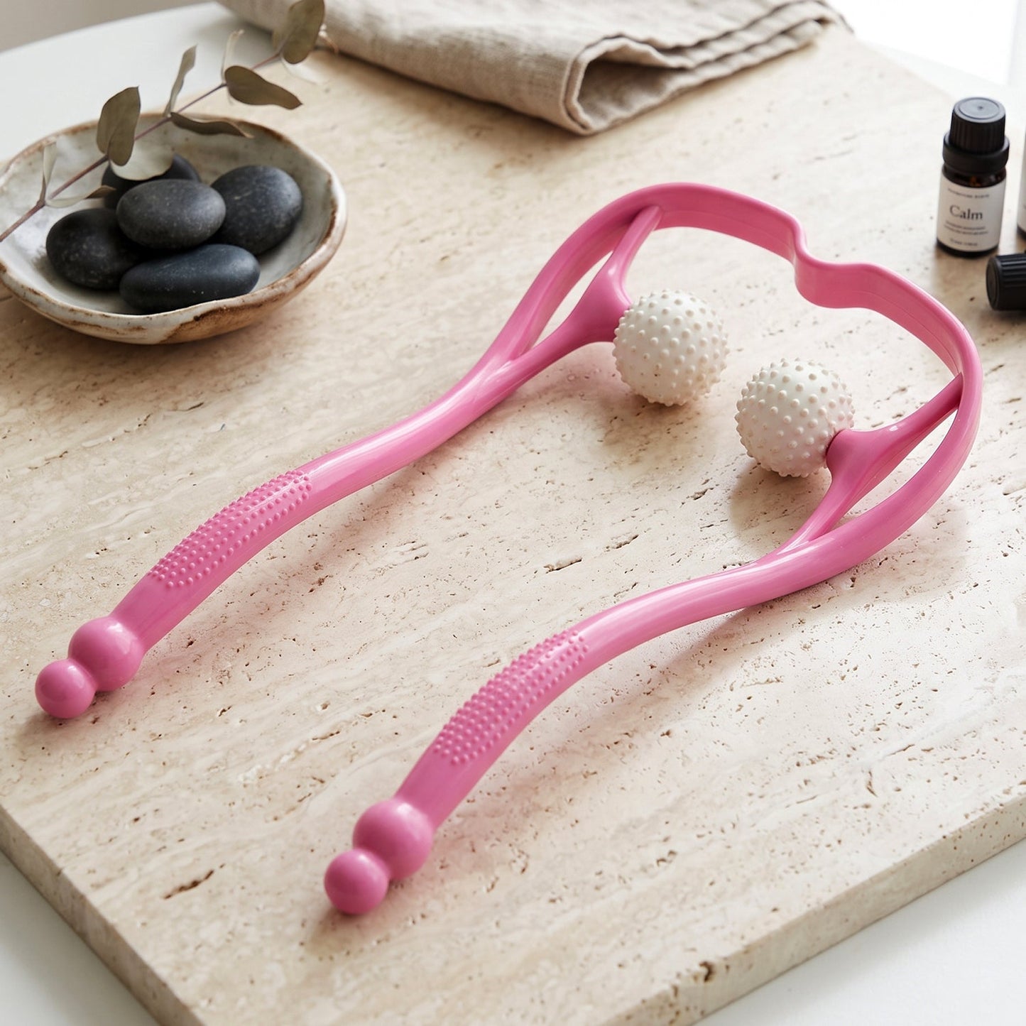 Manual Pink Neck Shoulder Massager With Spiky Ball For Pain Relief (1 Pc)