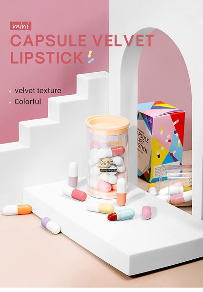 Drpshippr velvet matte lipstick set with mini capsule lipsticks, showcasing a variety of rich, smooth matte lip shades.