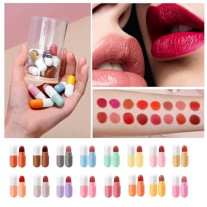 Drpshippr velvet matte lipstick set featuring mini capsule lipsticks in various shades, perfect for beauty and personal care.