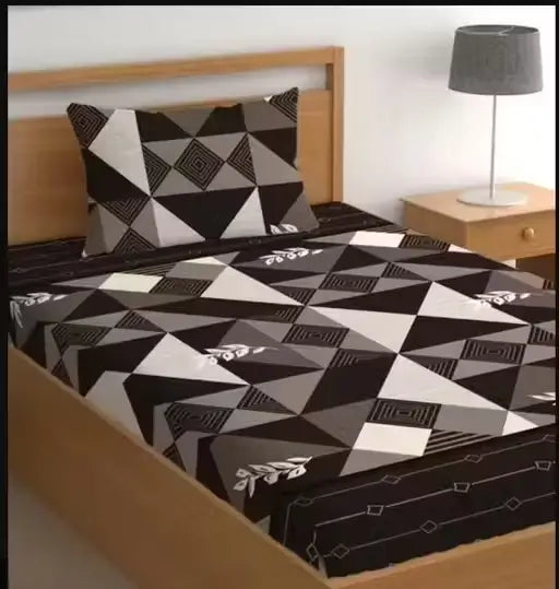 Single Bed Cotton Bedsheet with One Pillow Cover – Superfine, Geometric Print, Summer Use