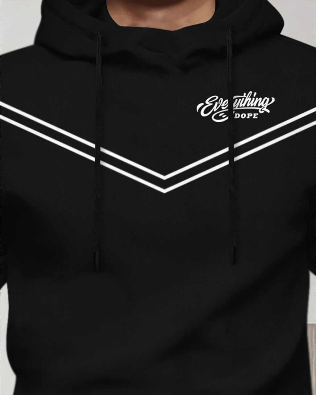 Black men's full sleeve hooded T-shirt from Drpshippr's Everything Dope Model collection, featuring a casual, comfortable fit.