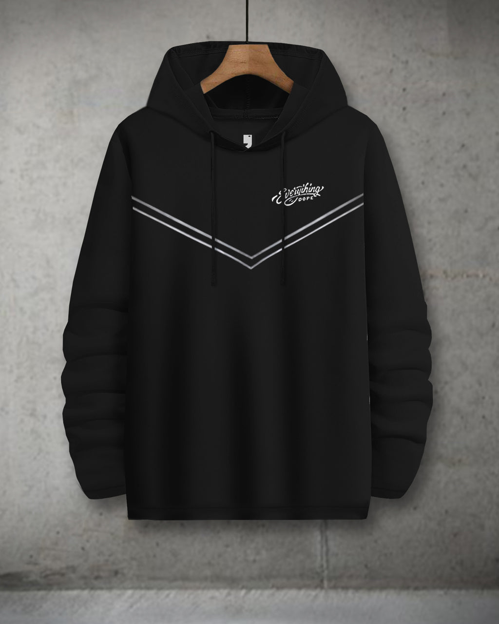 Black men's full sleeve hooded T-shirt from Drpshippr's Everything Dope Model collection, showcasing a casual, stylish design.