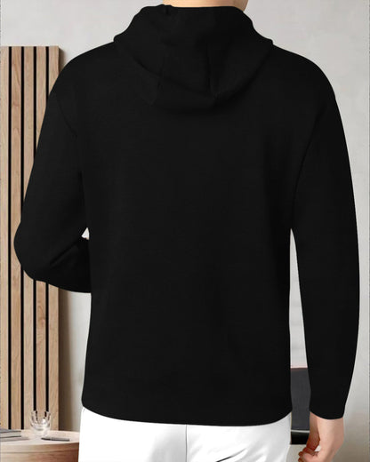 Men's black full sleeve hooded T-shirt from Drpshippr's Everything Dope Model collection, showcasing a casual, stylish design.