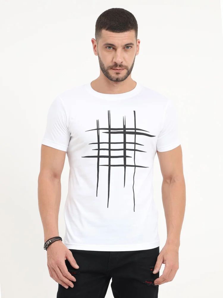 Men's printed round neck organic cotton white T-shirt from Drpshippr, showcasing a stylish graphic design on soft, breathable fabric.