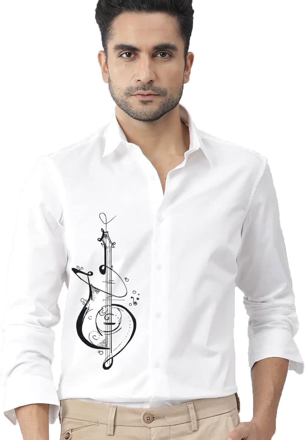 Men's regular fit casual shirt with violin print from Drpshippr's men's collection, featuring a stylish and comfortable design.