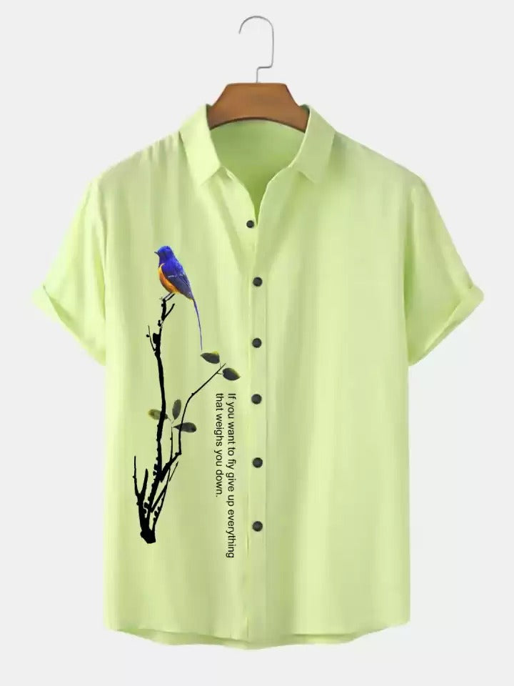 Men Regular Fit Printed Cut Away Collar Casual Shirt