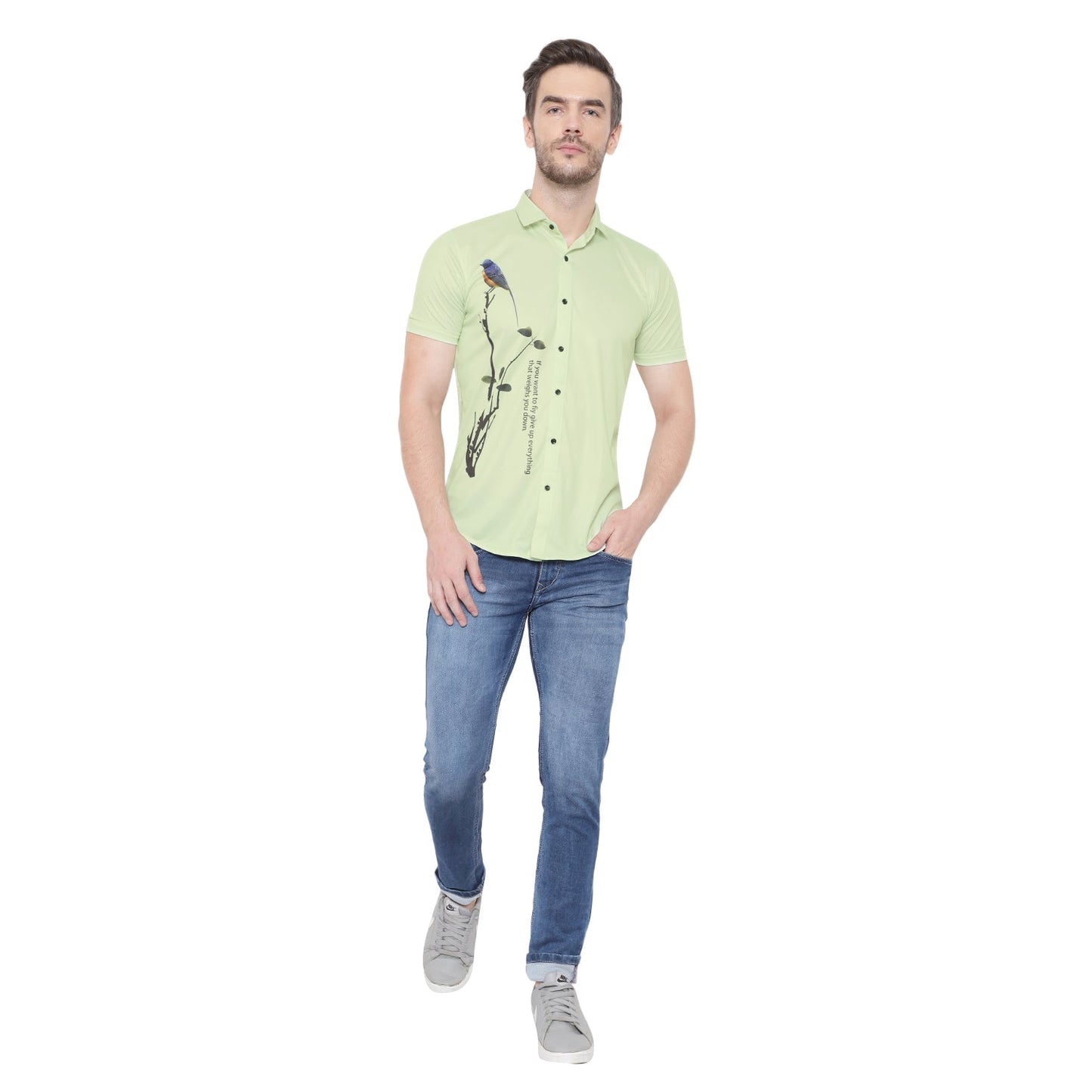 Men Regular Fit Printed Cut Away Collar Casual Shirt
