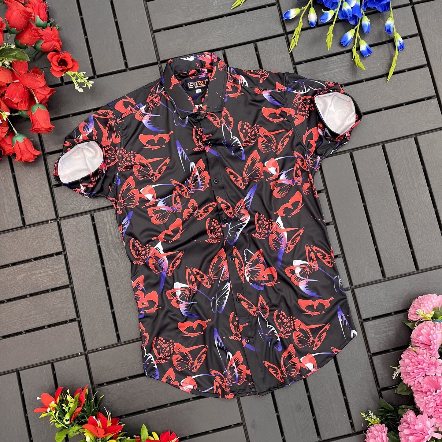 Men Regular Fit Printed Cut Away Collar Casual Shirt