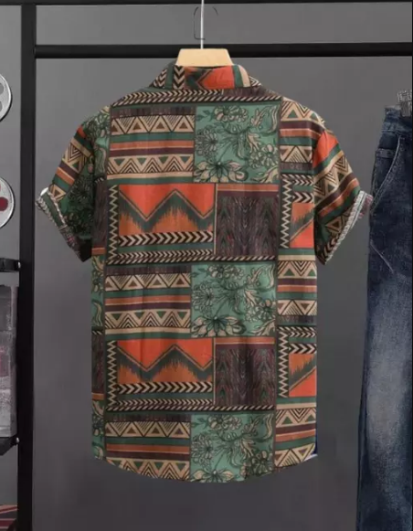 Men's printed casual shirt with a cut-away collar, regular fit from Drpshippr's men's collection, featuring vibrant print pattern.