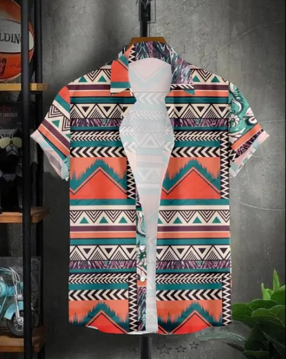 Men's regular fit printed casual shirt with a cut-away collar from Drpshippr, featuring vibrant pattern and comfortable fabric.